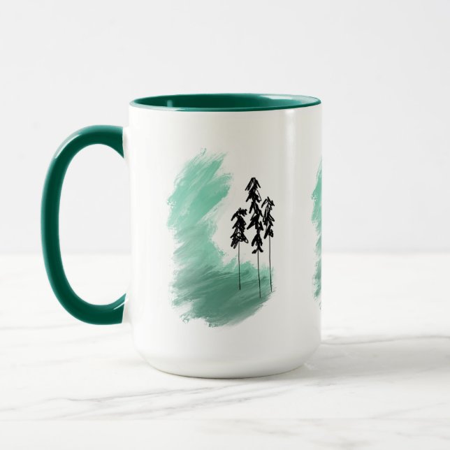 Scandinavian green tree art simple modern mint mug (Left)