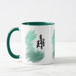 Scandinavian green tree art simple modern mint mug