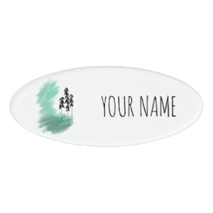 Scandinavian green tree art simple modern mint  name tag