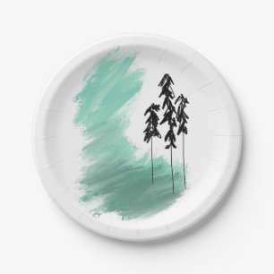 Scandinavian green tree art simple modern mint paper plate
