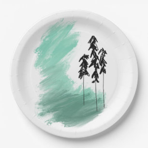 Scandinavian green tree art simple modern mint paper plate