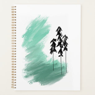 Scandinavian green tree art simple modern mint   planner