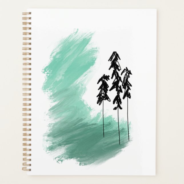 Scandinavian green tree art simple modern mint   planner (Front)