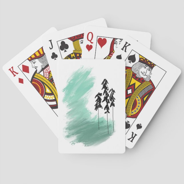 Scandinavian green tree art simple modern mint  playing cards (Back)