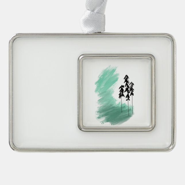 Scandinavian green tree art simple modern mint  silver plated framed ornament (Front)