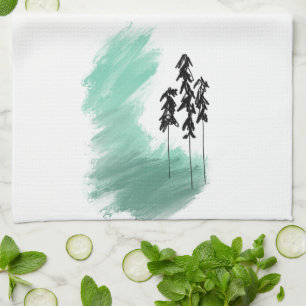 Scandinavian green tree art simple modern mint tea towel