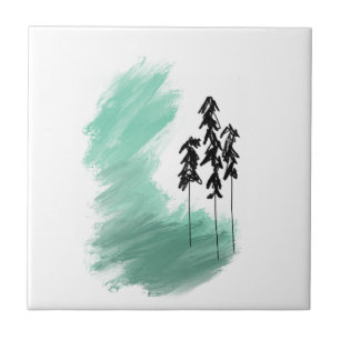 Scandinavian green tree art simple modern mint tile