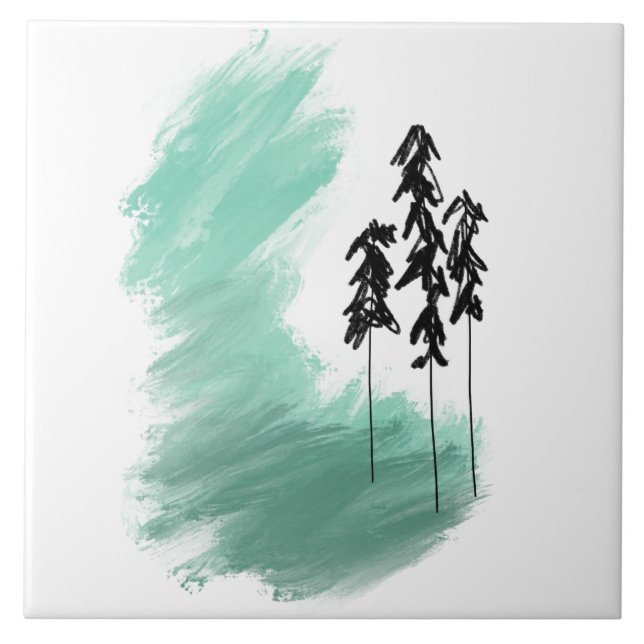 Scandinavian green tree art simple modern mint   tile (Front)