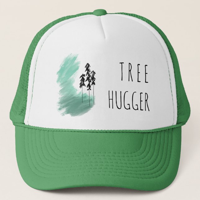 Scandinavian green tree art simple modern mint  trucker hat (Front)