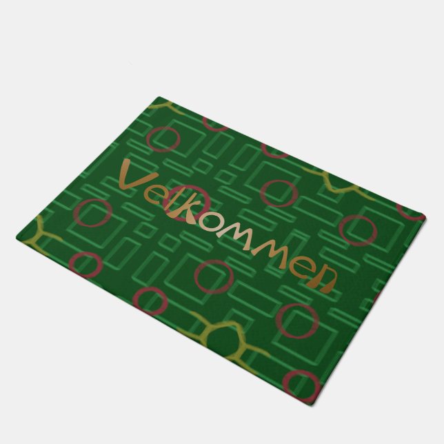 Scandinavian Greeting Velkommen Green Door Mat (Angled)