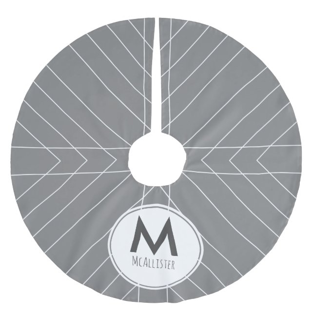 Scandinavian Grey & White Thin Arrows Brushed Polyester Tree Skirt (Front)