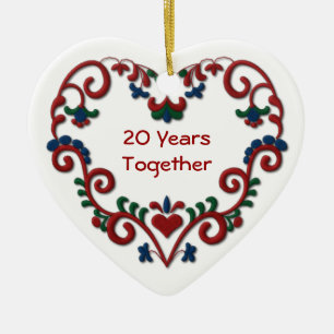 Scandinavian Heart 20 Years Together Ceramic Tree Decoration