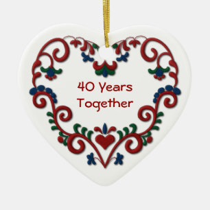 Scandinavian Heart 40 Years Together Ceramic Tree Decoration