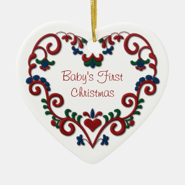 Scandinavian Heart Babys First Christmas Ceramic Tree Decoration (Front)