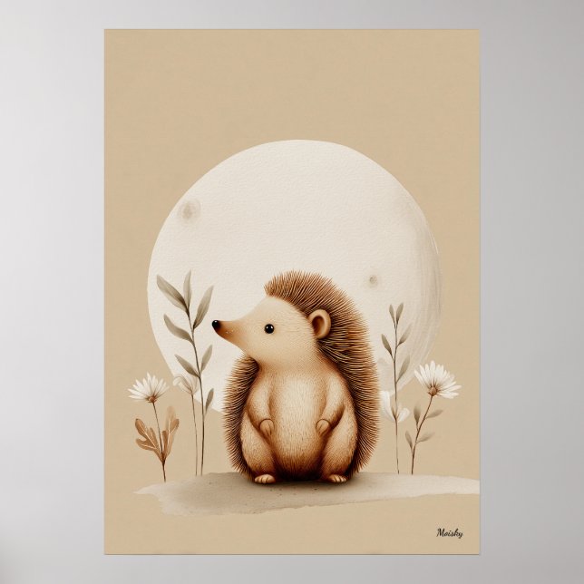 Scandinavian Hedgehog Nursery Wall Art Neutral (Front)