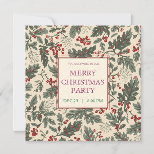 Scandinavian Holly Berry Christmas Invitation