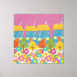 Scandinavian Home Street on Rainy Day Canvas Print