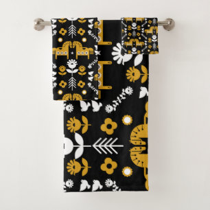Scandinavian Horse Folk Art Bath Towel Set