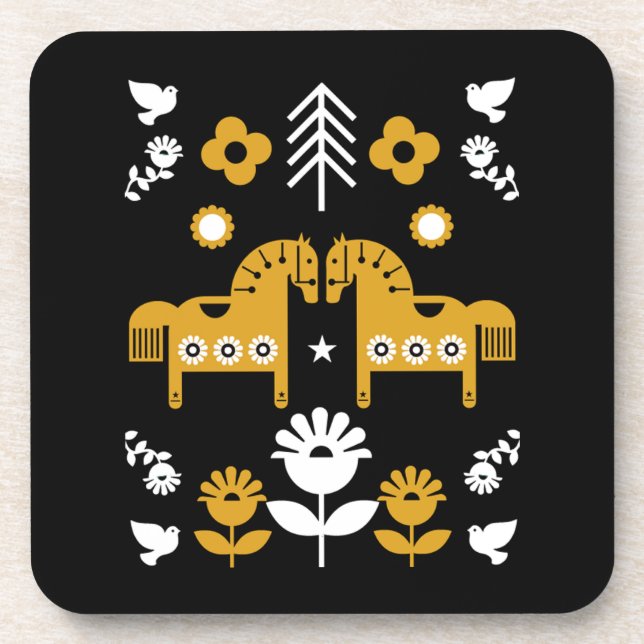 Scandinavian Horse Folk Art Coaster (Front)