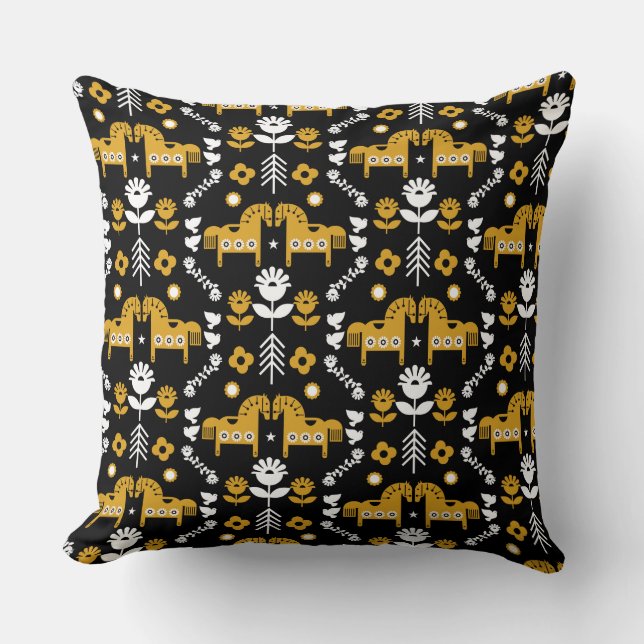 Scandinavian Horse Folk Art Cushion (Front)
