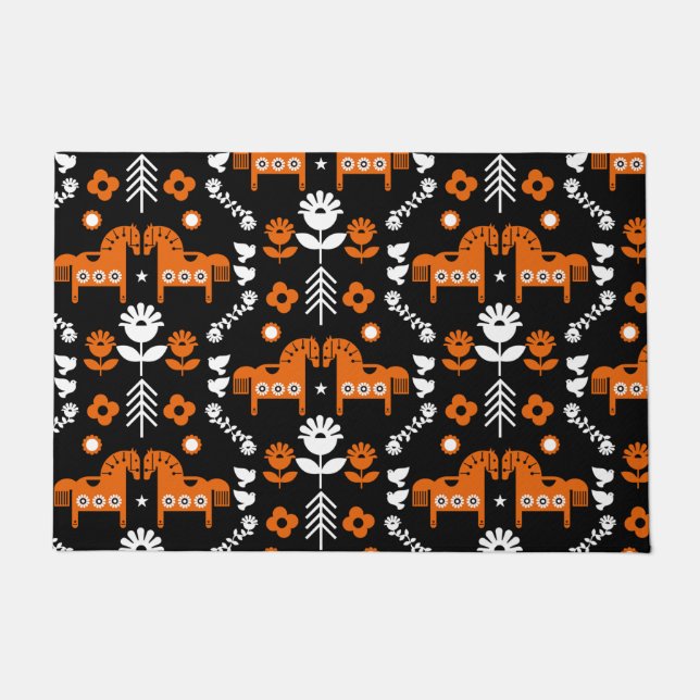 Scandinavian Horse Folk Art Doormat (Front)