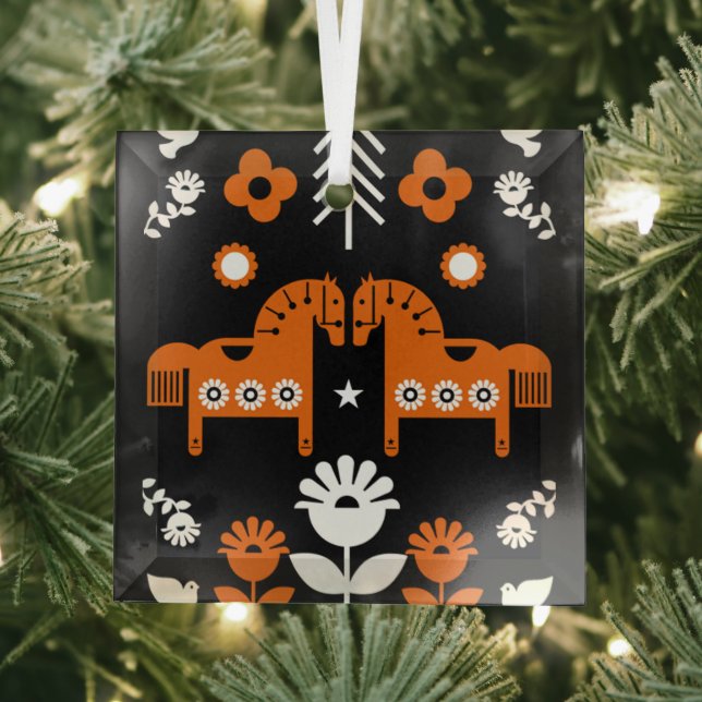 Scandinavian Horse Folk Art Glass Tree Decoration (Insitu)