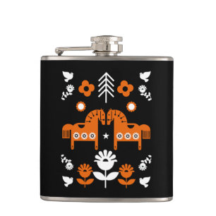 Scandinavian Horse Folk Art Hip Flask