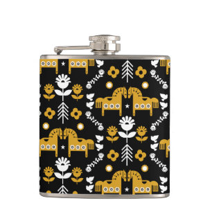 Scandinavian Horse Folk Art Hip Flask
