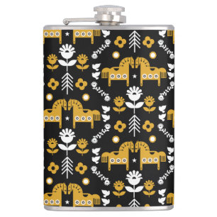 Scandinavian Horse Folk Art Hip Flask