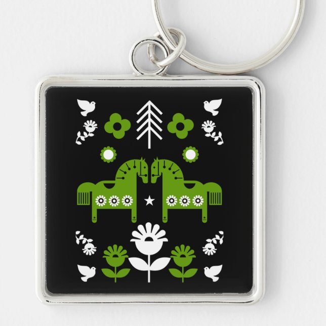 Scandinavian Horse Folk Art Key Ring (Front)