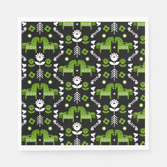 Scandinavian Horse Folk Art Napkin (Front)