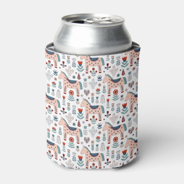 Scandinavian Horse Folk Art Pattern Can Cooler (Can Front)