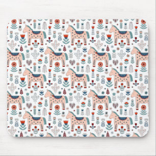 Scandinavian Horse Folk Art Pattern Mouse Mat