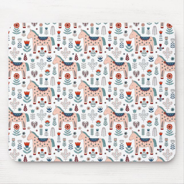 Scandinavian Horse Folk Art Pattern Mouse Mat (Front)