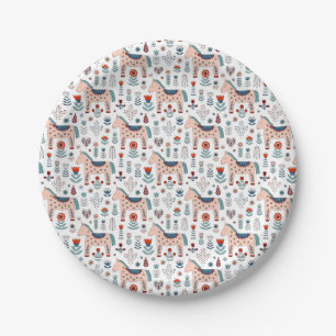 Scandinavian Horse Folk Art Pattern Paper Plate