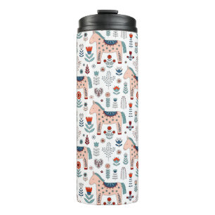 Scandinavian Horse Folk Art Pattern Thermal Tumbler