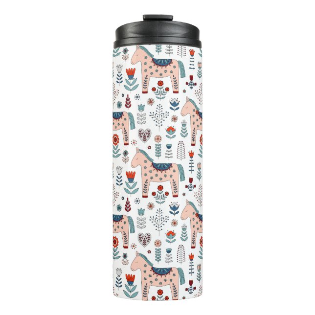 Scandinavian Horse Folk Art Pattern Thermal Tumbler (Front)
