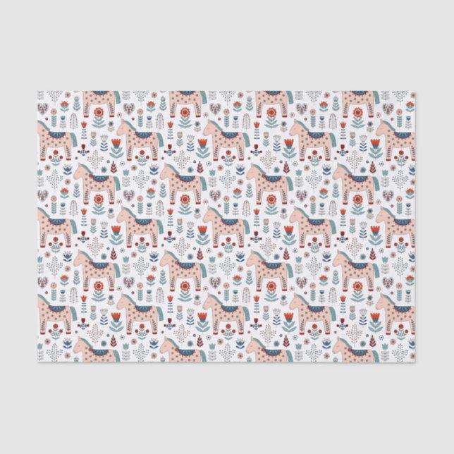 Scandinavian Horse Folk Art Pattern Tissue Paper (Front)