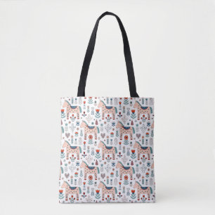 Scandinavian Horse Folk Art Pattern Tote Bag