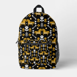 Scandinavian Horse Folk Art Printed Backpack