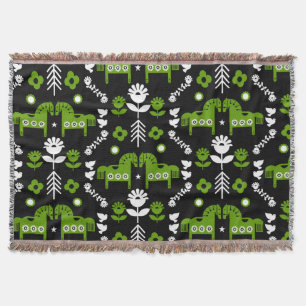 Scandinavian Horse Folk Art Throw Blanket