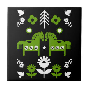 Scandinavian Horse Folk Art Tile
