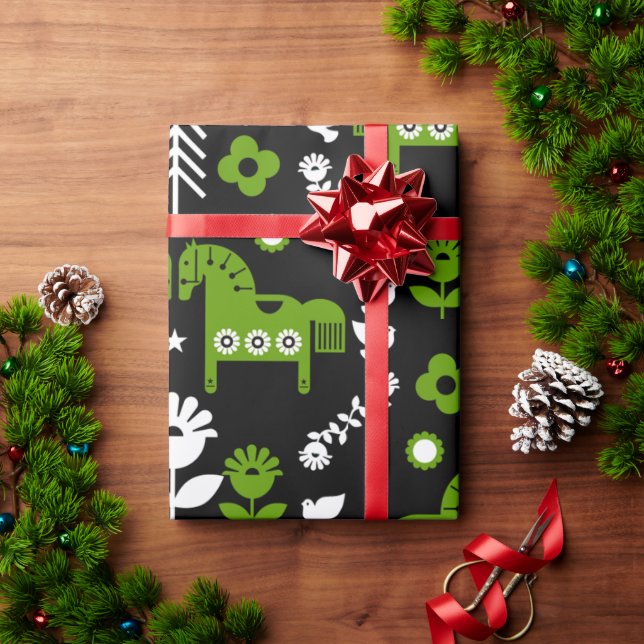 Scandinavian Horse Folk Art Wrapping Paper (Holiday Gift)