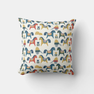 Scandinavian Horses: Colourful Folk Art Cushion