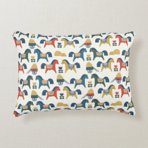 Scandinavian Horses: Colourful Folk Art Decorative Cushion
