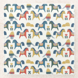 Scandinavian Horses: Colourful Folk Art Glass Coaster