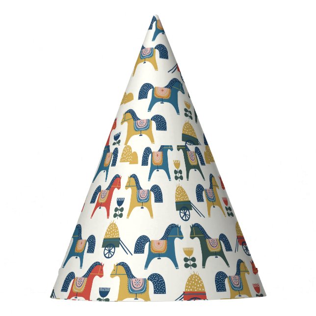 Scandinavian Horses: Colourful Folk Art Party Hat (Front)