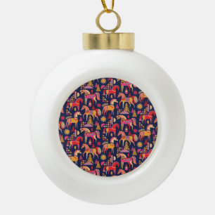 Scandinavian Horses: Decorative Seamless Design Ceramic Ball Christmas Ornament