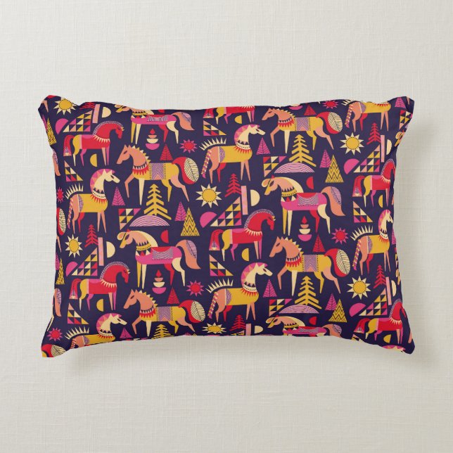 Scandinavian Horses: Decorative Seamless Design Decorative Cushion (Front)