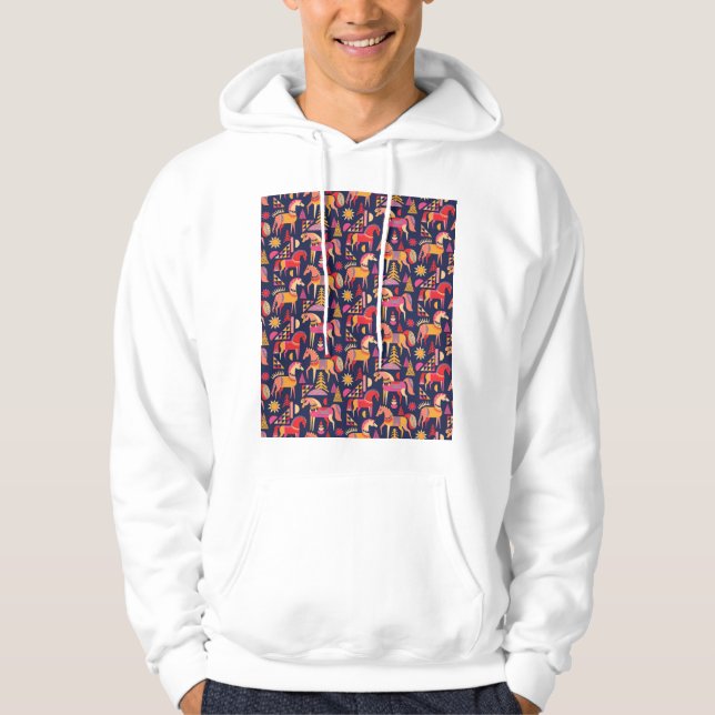 Scandinavian Horses: Decorative Seamless Design Hoodie (Front)